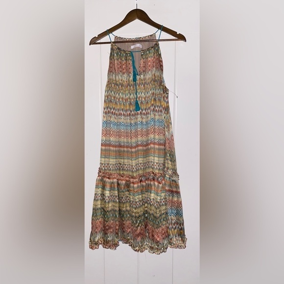 Ces Femme Bari Women Midi Dress Keyhole Front L Boho Hippie Festive Multicolored - Picture 5 of 6